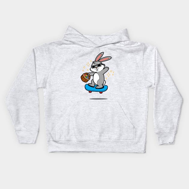 Easter Bunny Skateboarding Carrying Easter Eggs Cartoon Kids Hoodie by BoggsNicolas